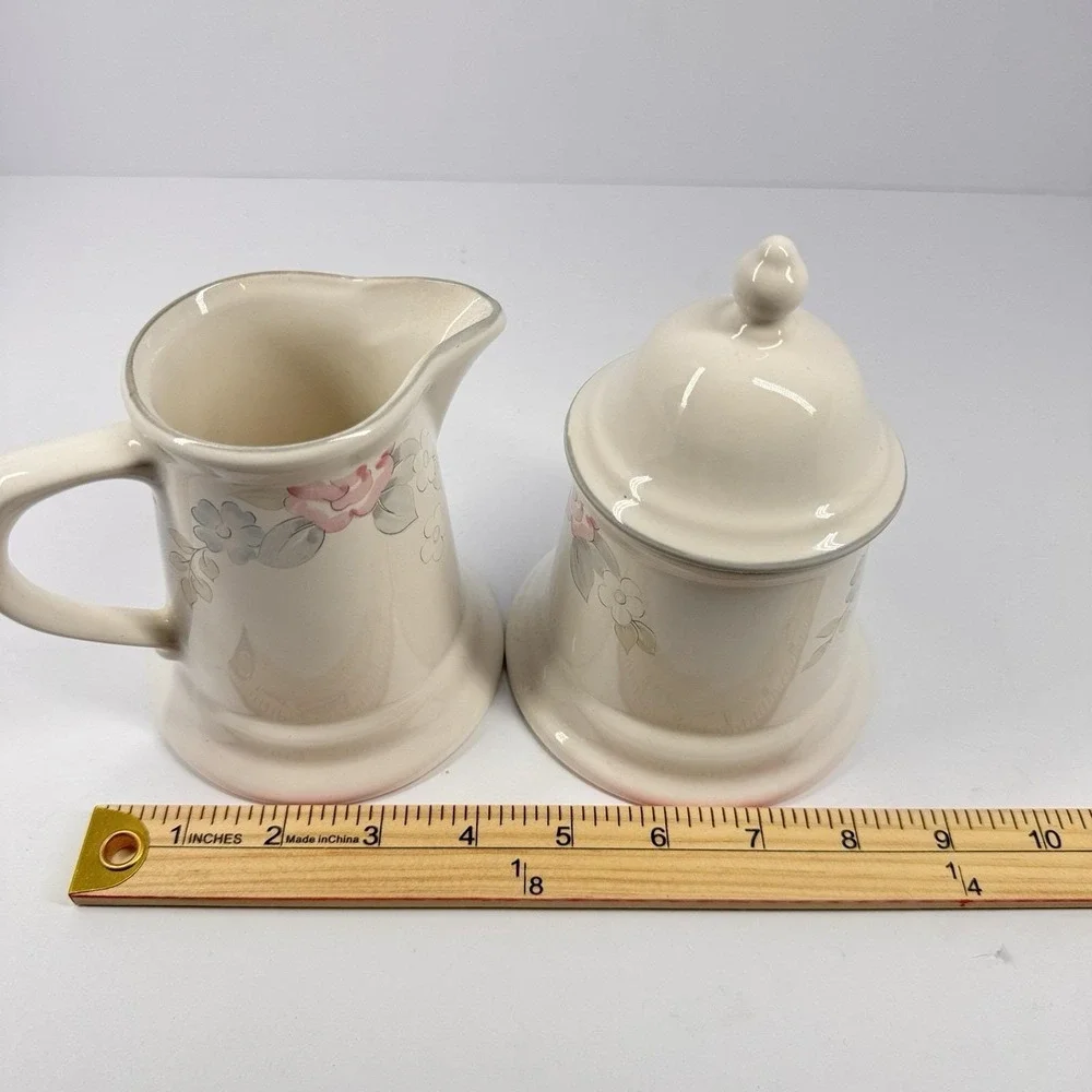 Pfaltzgraff Wyndham Creamer Covered Sugar‎ Bowl Set Floral Pink